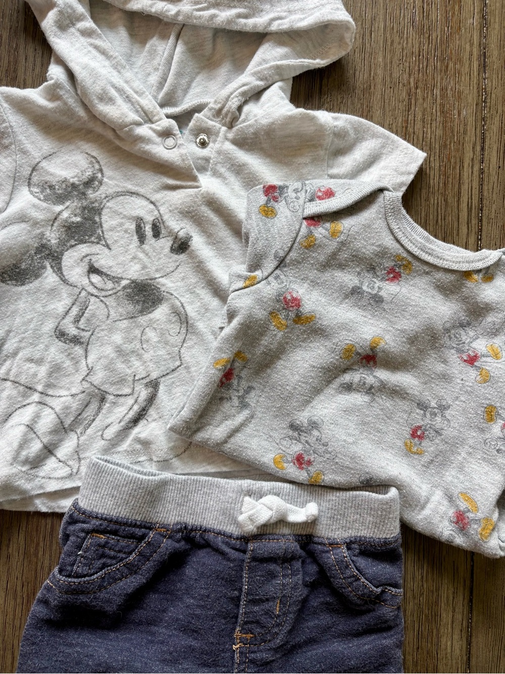 Disney Baby Light Gray Mickey Hooded Tee & Mickey Bodysuit with Carter’s Pants